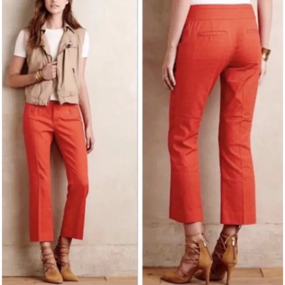 Anthropologie Cropped Straight-Leg Pants in Bright Orange